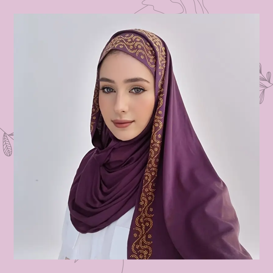 Hijab morado jersey con strass